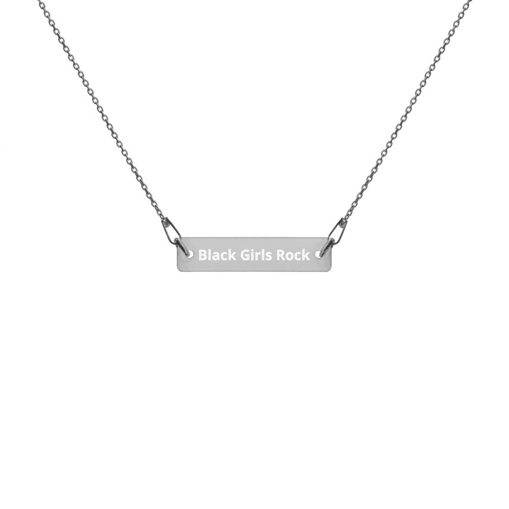Engraved Silver Bar Chain Necklace